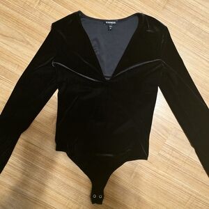Express Women's Black Velvet Bodysuit